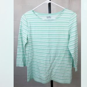 Croft & Barrow Striped Boatneck Tee Mint Green Wht